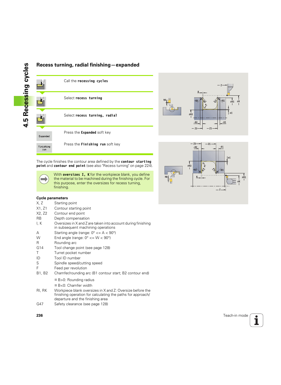 Recess turning, radial finishing—expanded, See also, 5 recessing cy cles | HEIDENHAIN SW 68894x-02 User Manual | Page 236 / 619