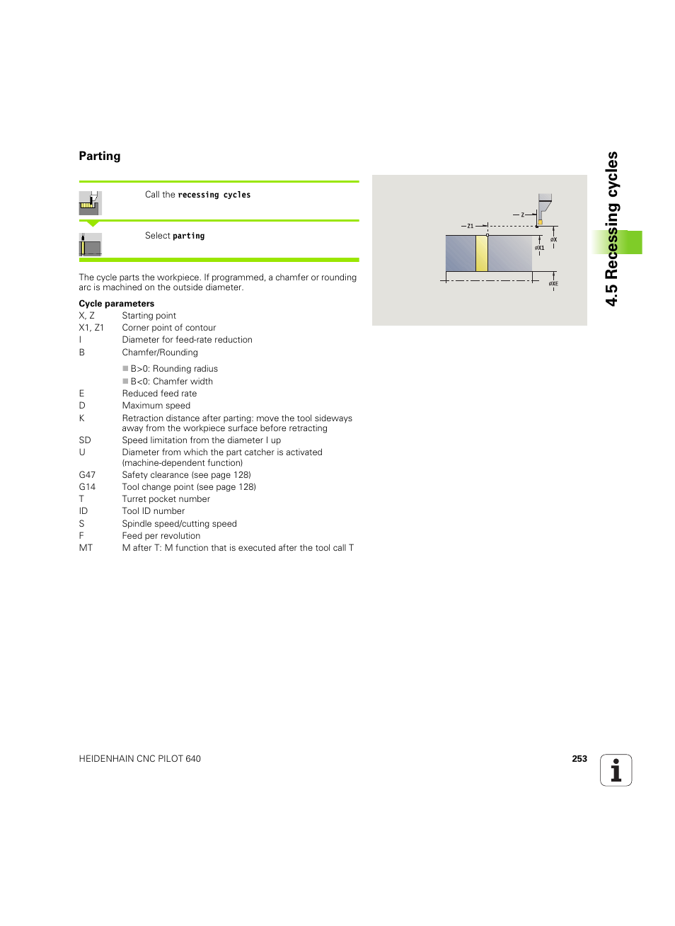 Parting, 5 recessing cy cles | HEIDENHAIN SW 68894x-02 User Manual | Page 253 / 619