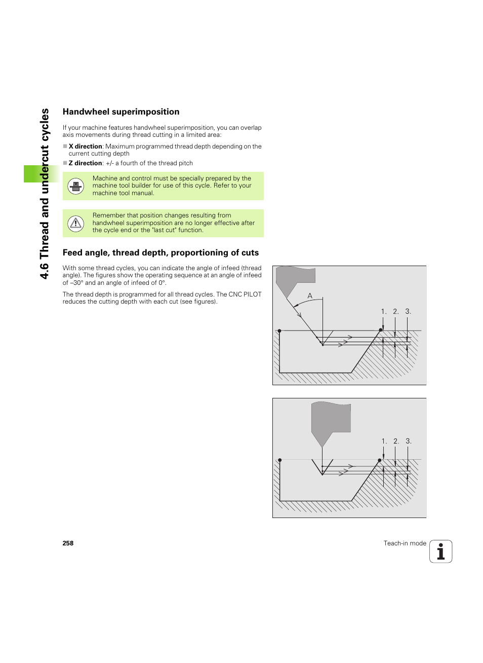 Handwheel superimposition, Feed angle, thread depth, proportioning of cuts, 6 thr ead and under cut cy cles | HEIDENHAIN SW 68894x-02 User Manual | Page 258 / 619