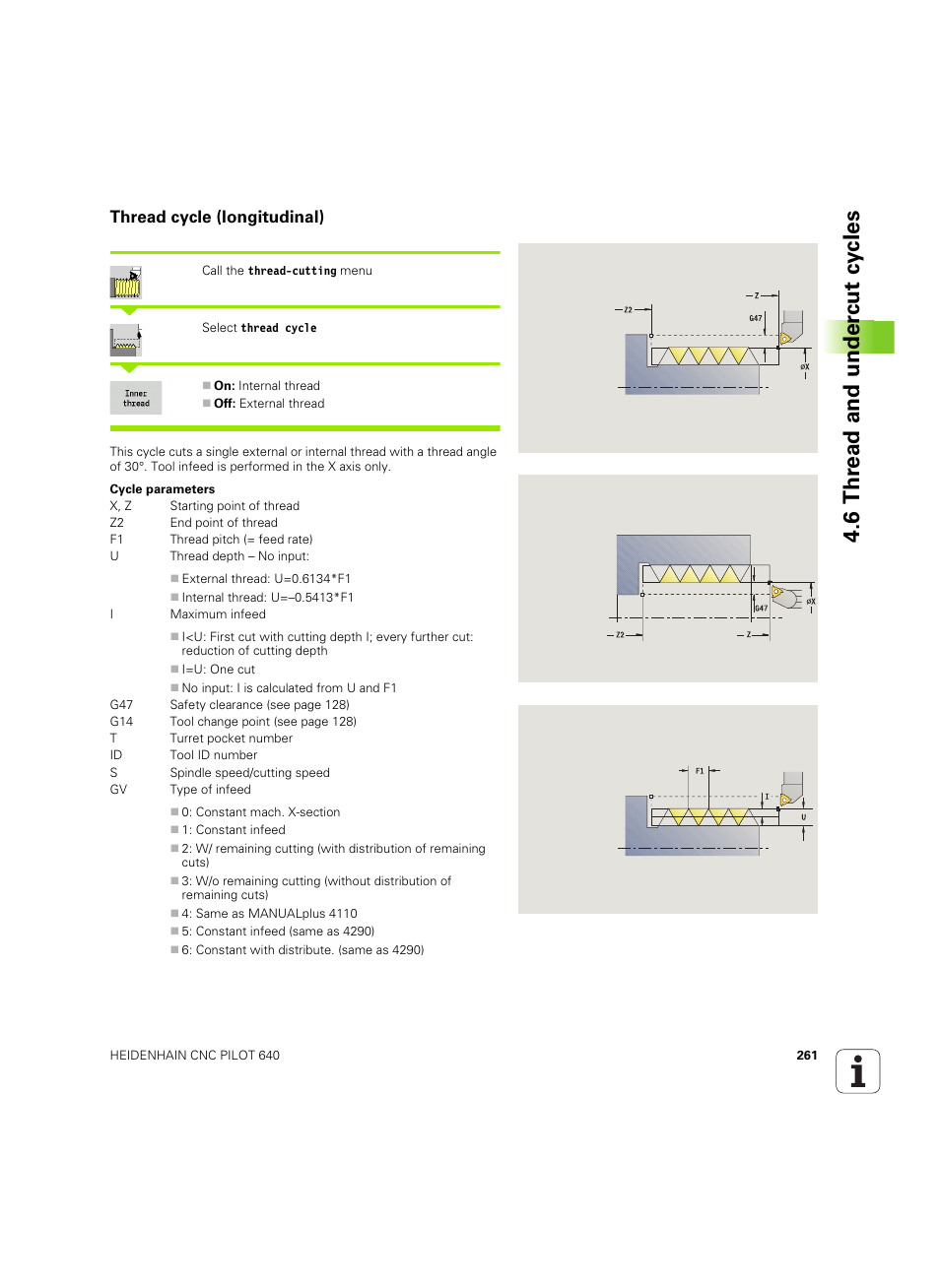 Thread cycle (longitudinal), 6 thr ead and under cut cy cles | HEIDENHAIN SW 68894x-02 User Manual | Page 261 / 619