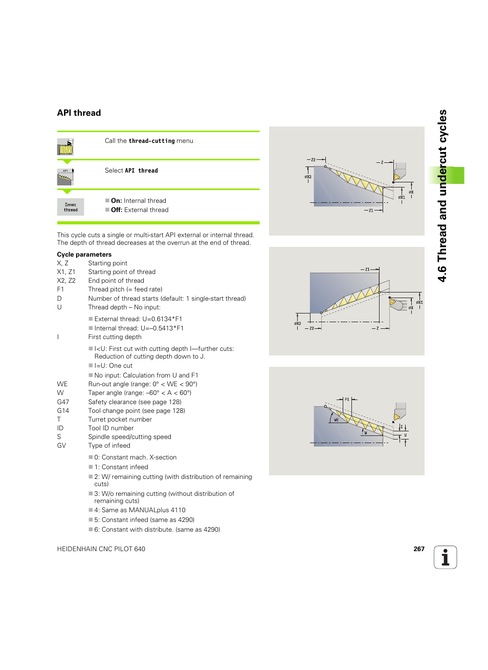 Api thread, 6 thr ead and under cut cy cles | HEIDENHAIN SW 68894x-02 User Manual | Page 267 / 619