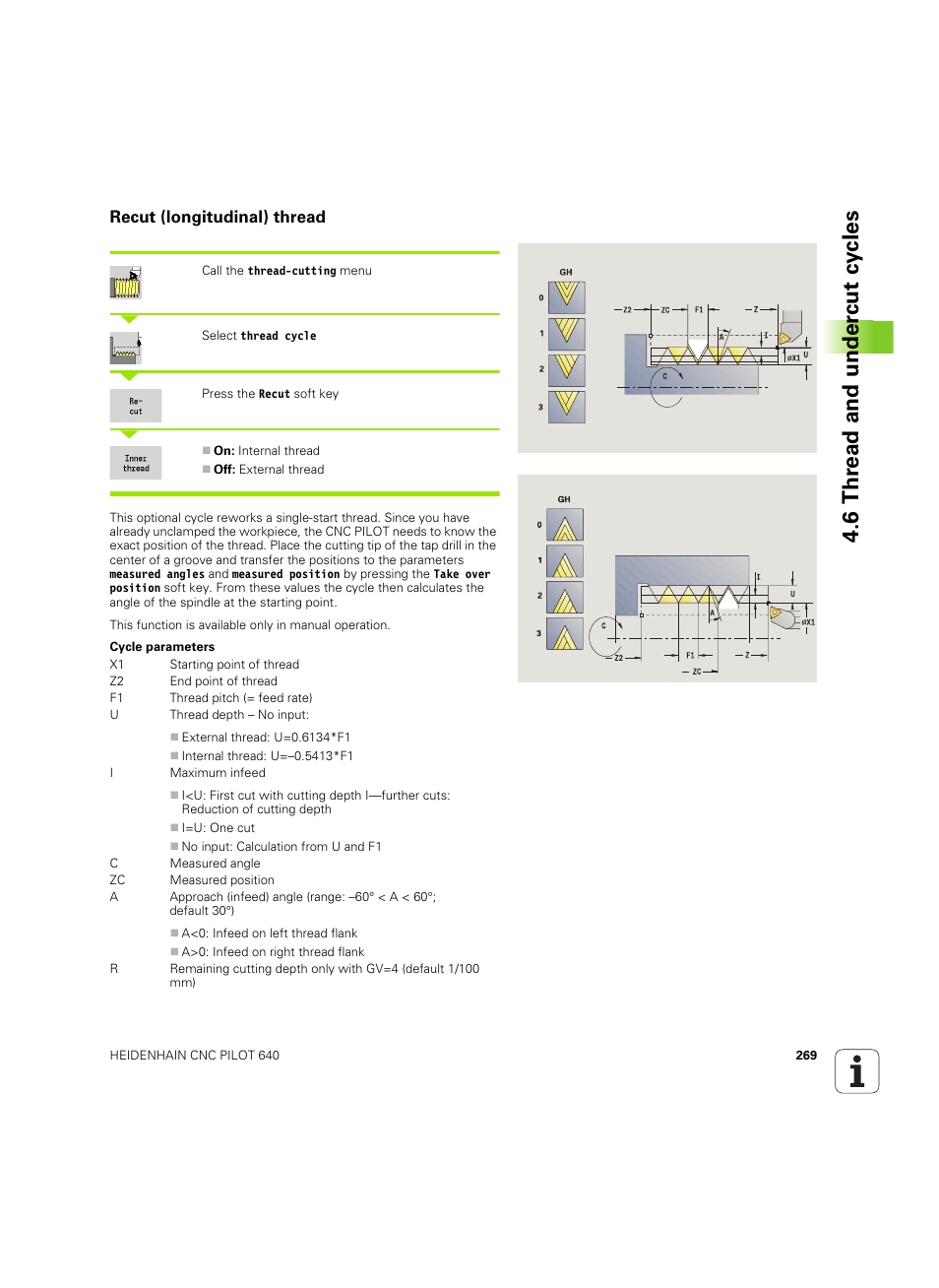 Recut (longitudinal) thread, 6 thr ead and under cut cy cles | HEIDENHAIN SW 68894x-02 User Manual | Page 269 / 619
