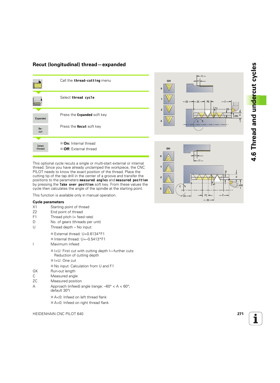 Recut (longitudinal) thread—expanded, 6 thr ead and under cut cy cles | HEIDENHAIN SW 68894x-02 User Manual | Page 271 / 619
