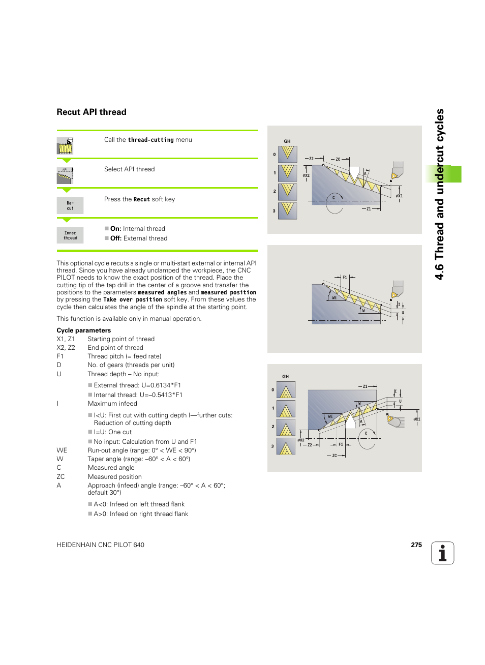 Recut api thread, 6 thr ead and under cut cy cles | HEIDENHAIN SW 68894x-02 User Manual | Page 275 / 619