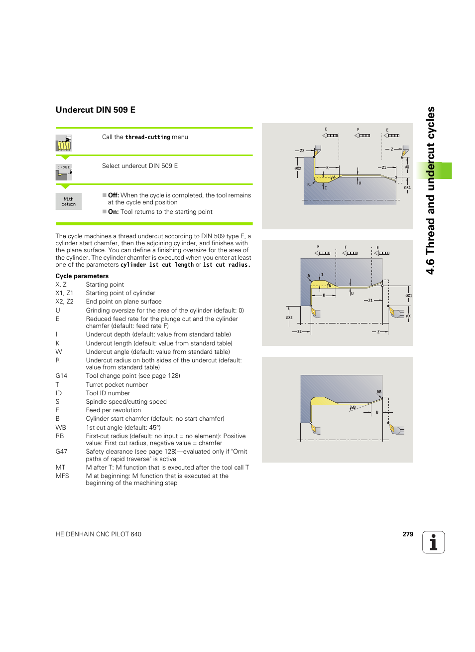 Undercut din 509 e, 6 thr ead and under cut cy cles | HEIDENHAIN SW 68894x-02 User Manual | Page 279 / 619