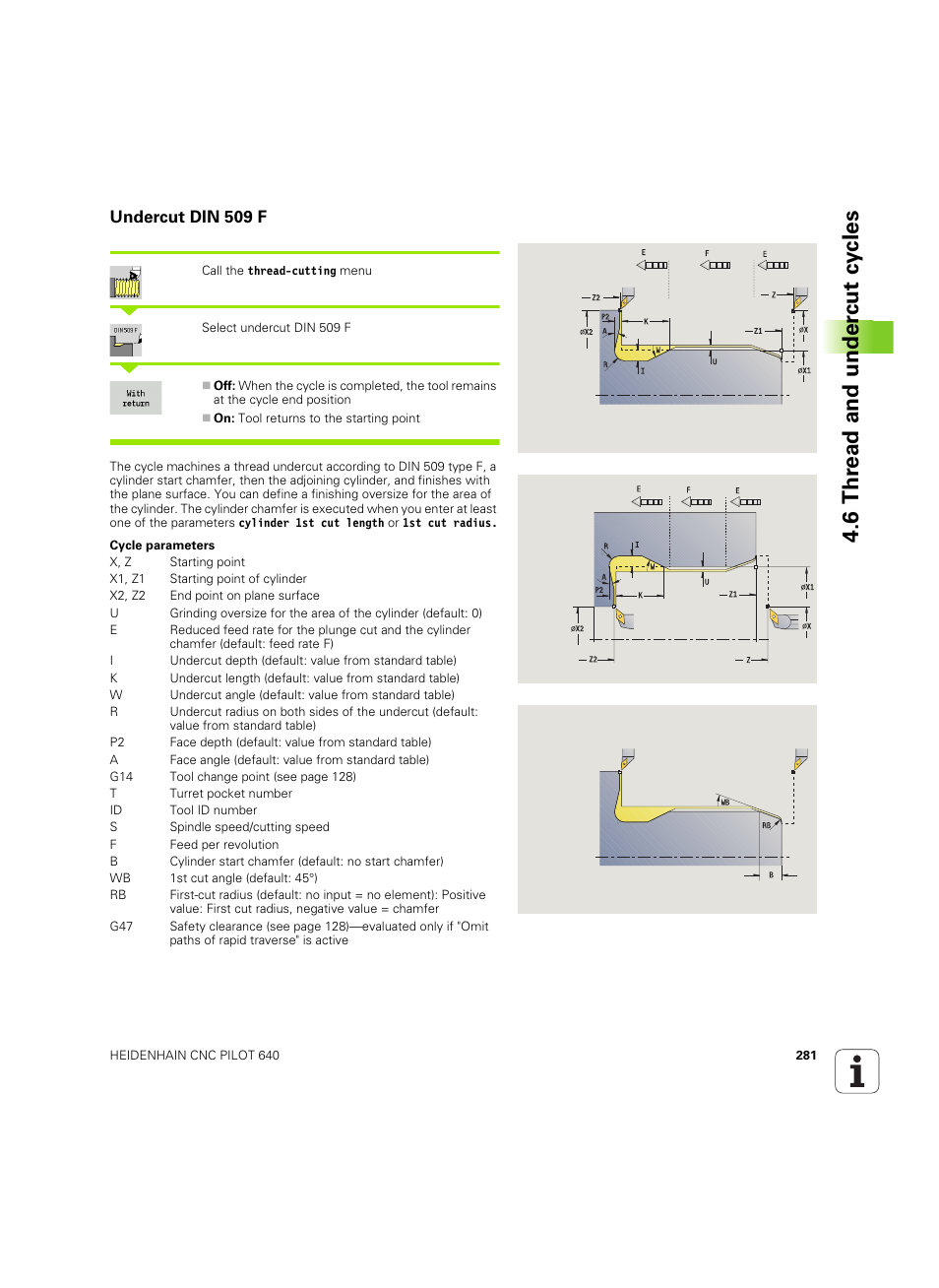 Undercut din 509 f, 6 thr ead and under cut cy cles | HEIDENHAIN SW 68894x-02 User Manual | Page 281 / 619