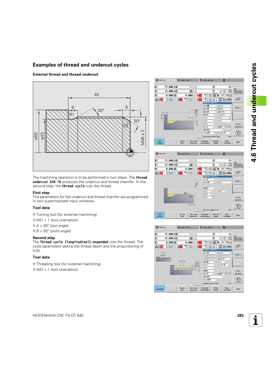 Examples of thread and undercut cycles, 6 thr ead and under cut cy cles | HEIDENHAIN SW 68894x-02 User Manual | Page 283 / 619