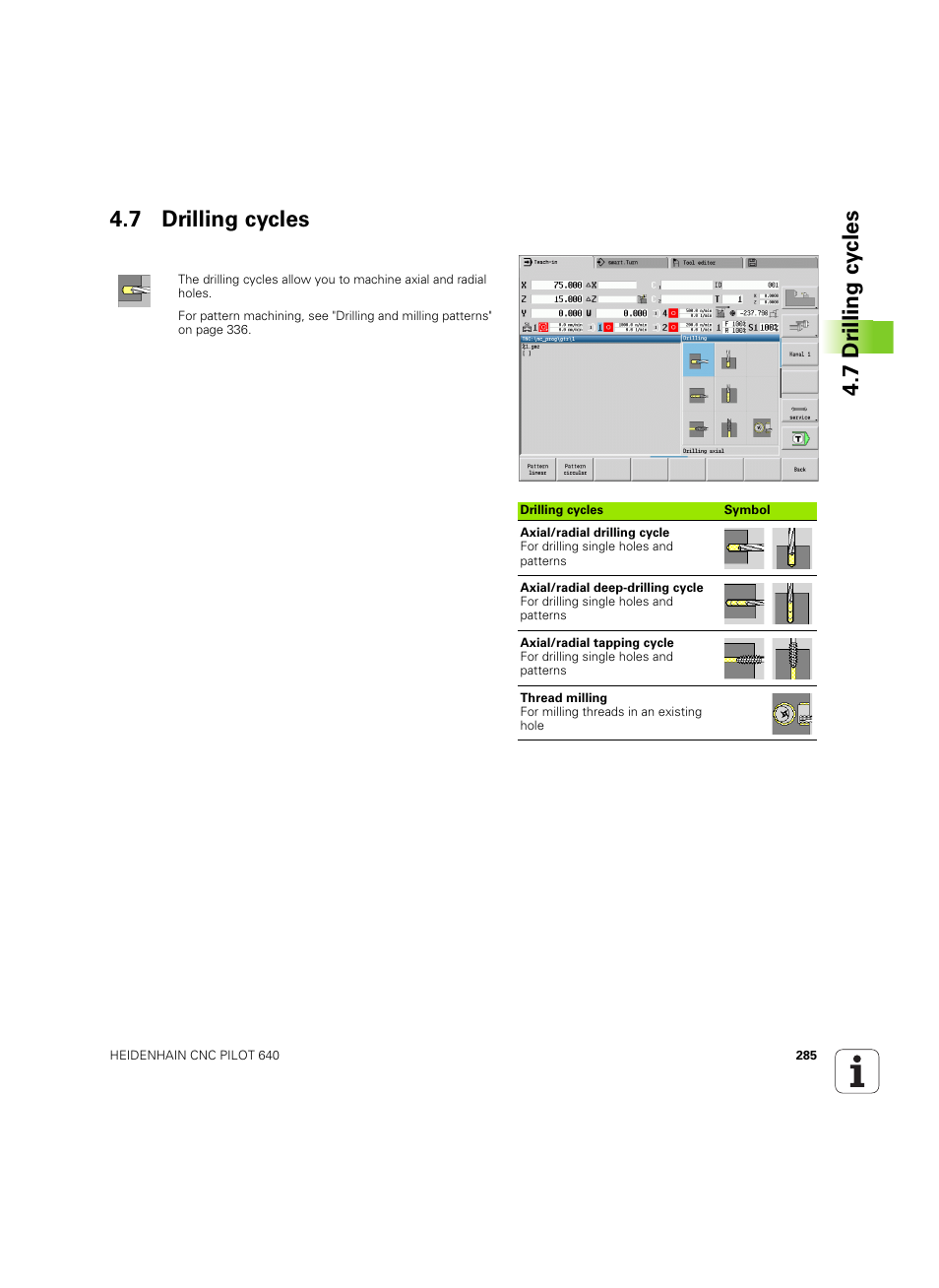 7 drilling cycles, 7 dr illing cy cles 4.7 drilling cycles | HEIDENHAIN SW 68894x-02 User Manual | Page 285 / 619