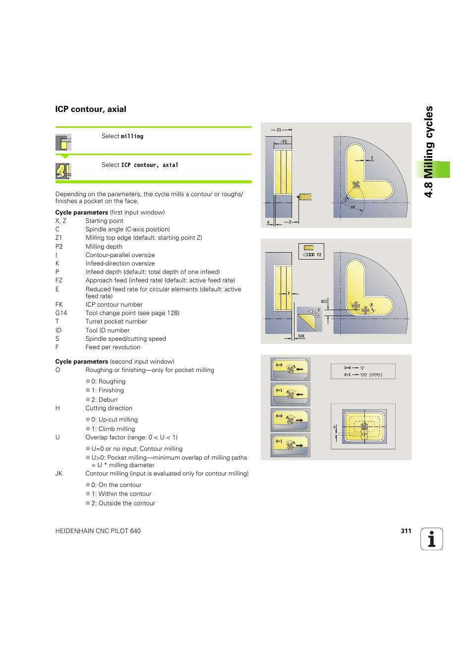 Icp contour, axial, 8 milling cy cles | HEIDENHAIN SW 68894x-02 User Manual | Page 311 / 619