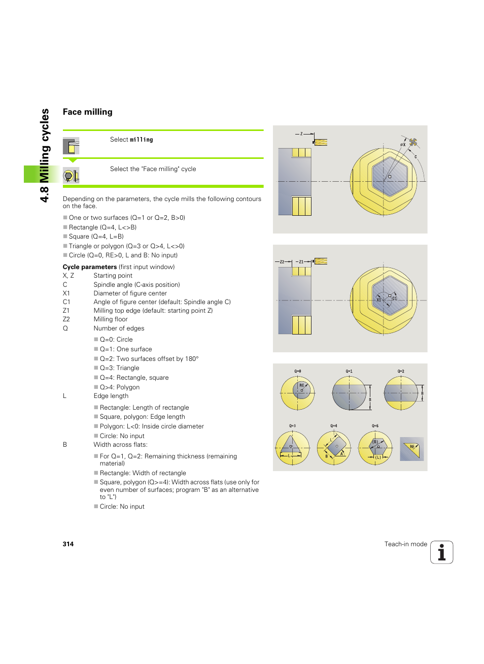 Face milling, 8 milling cy cles | HEIDENHAIN SW 68894x-02 User Manual | Page 314 / 619