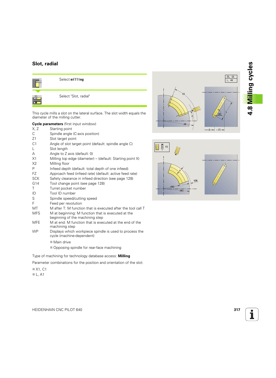 Slot, radial, 8 milling cy cles | HEIDENHAIN SW 68894x-02 User Manual | Page 317 / 619