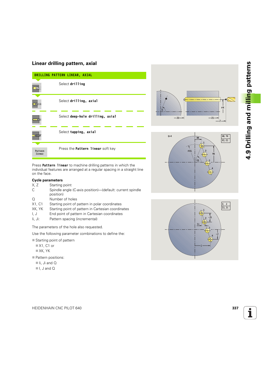 Linear drilling pattern, axial, 9 dr illing and milling pat ter ns | HEIDENHAIN SW 68894x-02 User Manual | Page 337 / 619