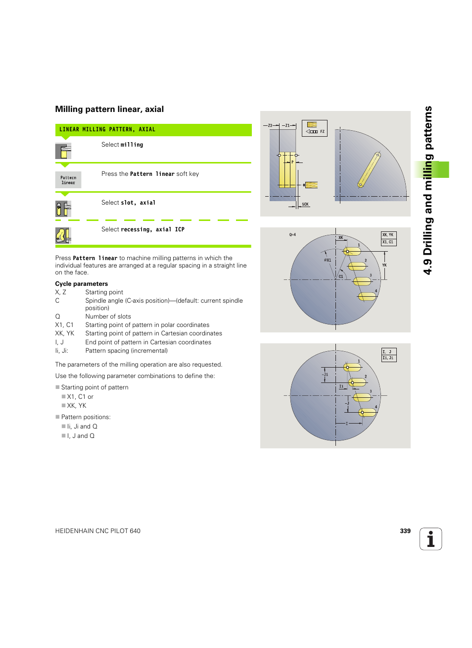 Milling pattern linear, axial, 9 dr illing and milling pat ter ns | HEIDENHAIN SW 68894x-02 User Manual | Page 339 / 619