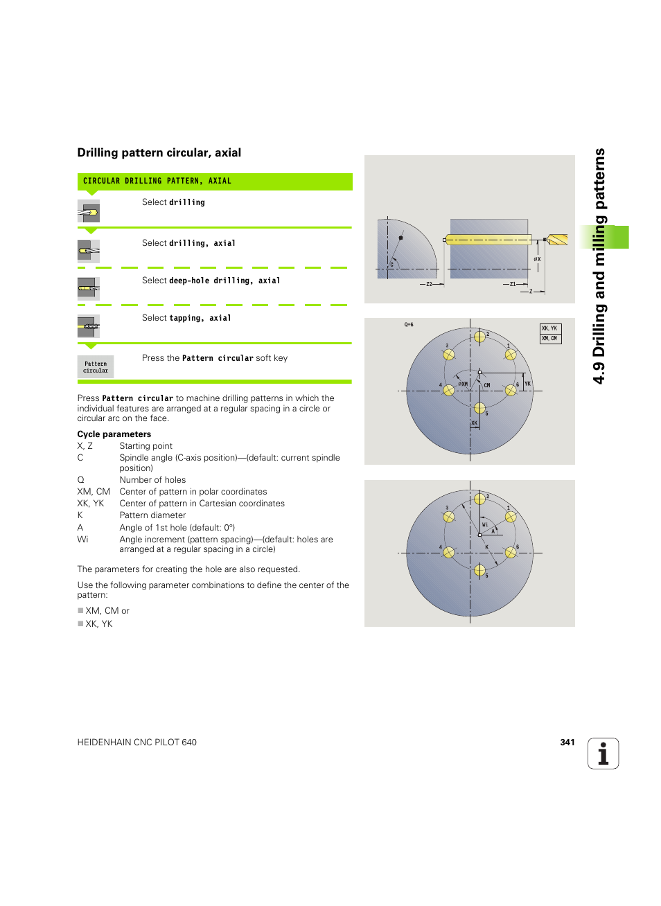 Drilling pattern circular, axial, 9 dr illing and milling pat ter ns | HEIDENHAIN SW 68894x-02 User Manual | Page 341 / 619