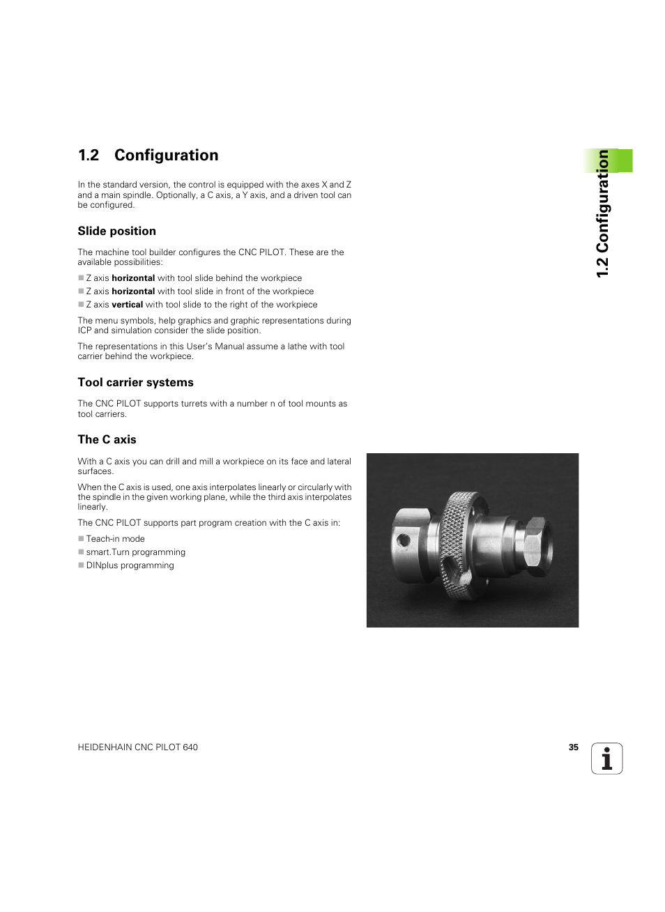 2 configuration, Slide position, Tool carrier systems | The c axis, Slide position tool carrier systems the c axis, 2 configur ation 1.2 configuration | HEIDENHAIN SW 68894x-02 User Manual | Page 35 / 619