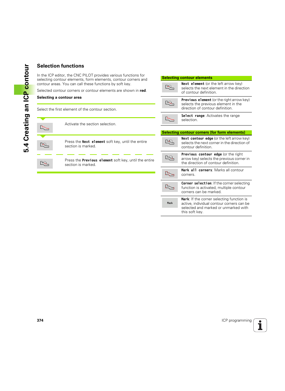 Selection functions, 4 cr eating an icp cont our | HEIDENHAIN SW 68894x-02 User Manual | Page 374 / 619