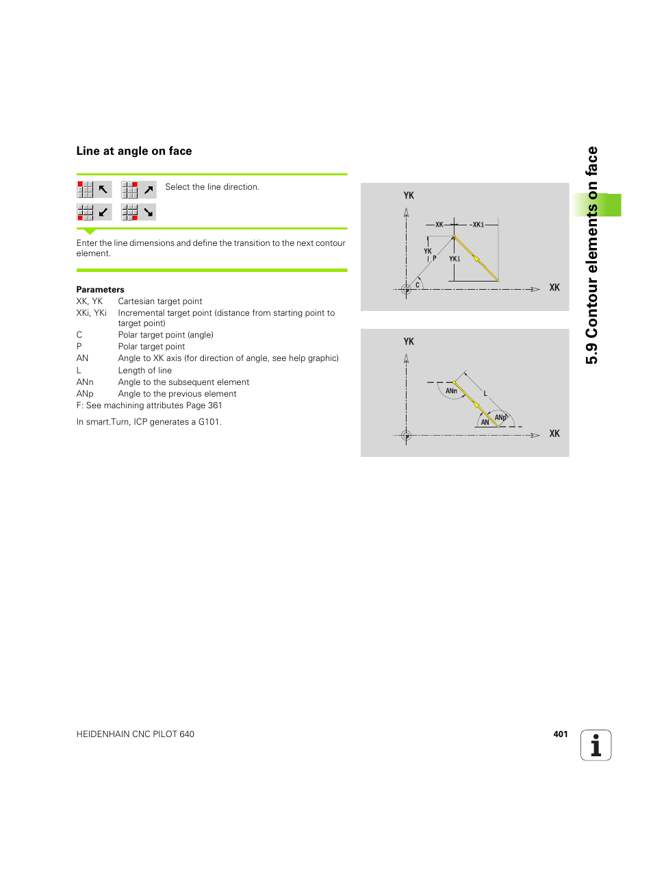 Line at angle on face, 9 cont our elements on fa ce | HEIDENHAIN SW 68894x-02 User Manual | Page 401 / 619