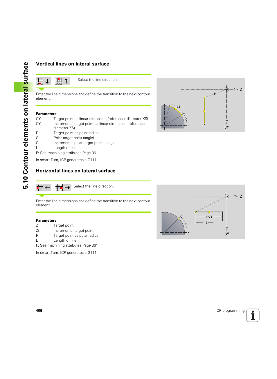Vertical lines on lateral surface, Horizontal lines on lateral surface, 1 0 cont our elements on lat er al surf ace | HEIDENHAIN SW 68894x-02 User Manual | Page 406 / 619