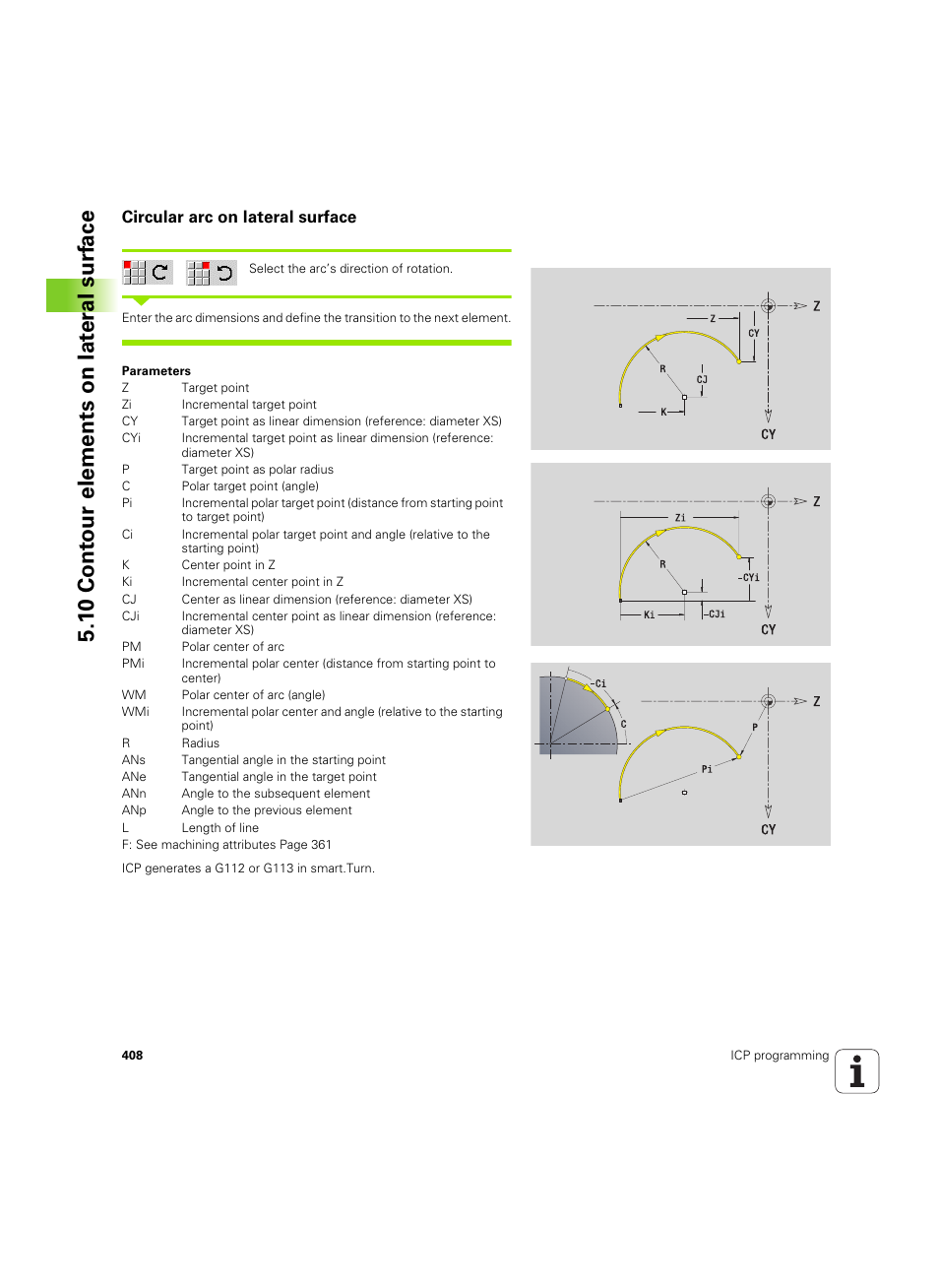 Circular arc on lateral surface, 1 0 cont our elements on lat er al surf ace | HEIDENHAIN SW 68894x-02 User Manual | Page 408 / 619