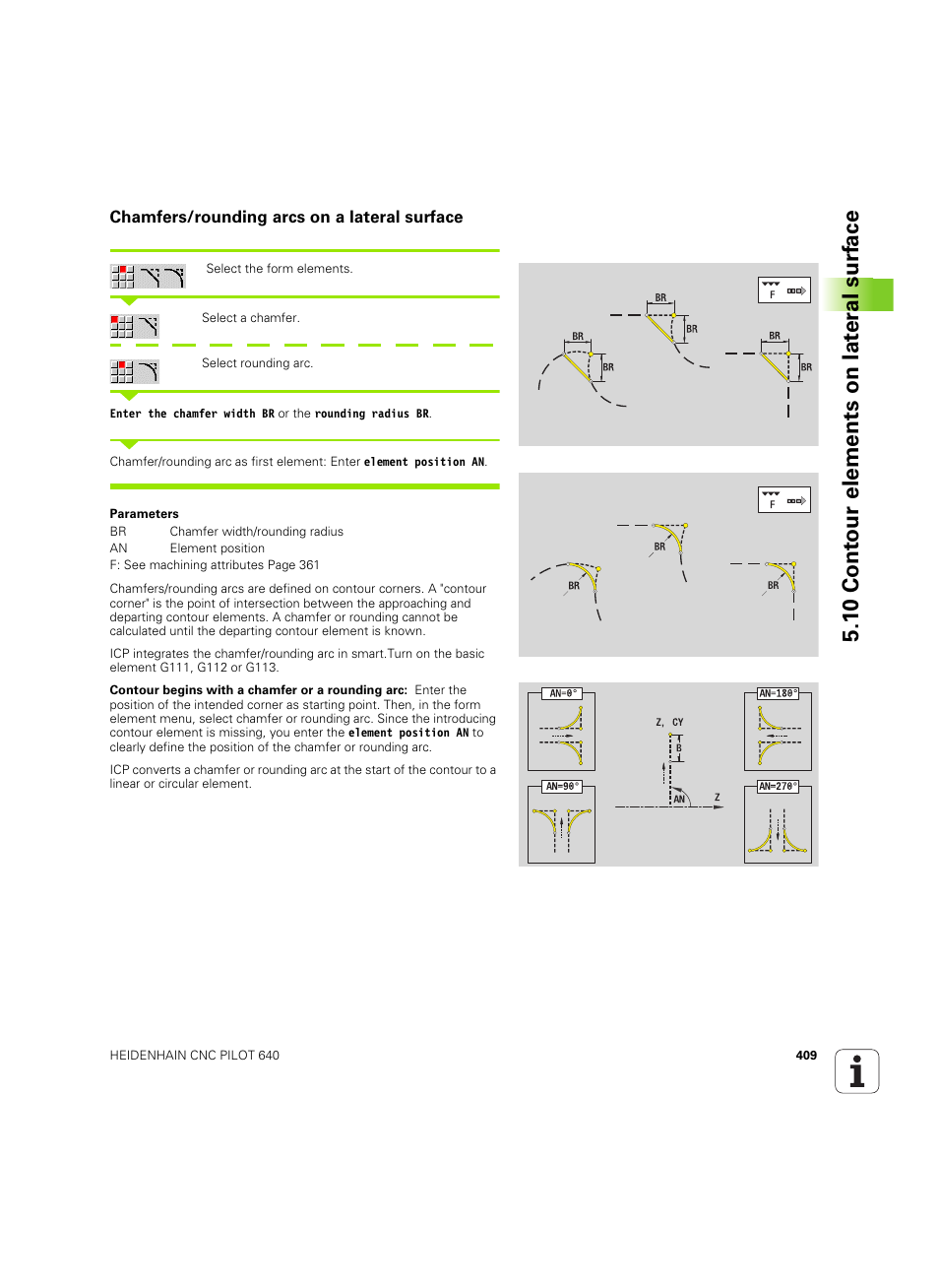 Chamfers/rounding arcs on a lateral surface, 1 0 cont our elements on lat er al surf ace | HEIDENHAIN SW 68894x-02 User Manual | Page 409 / 619