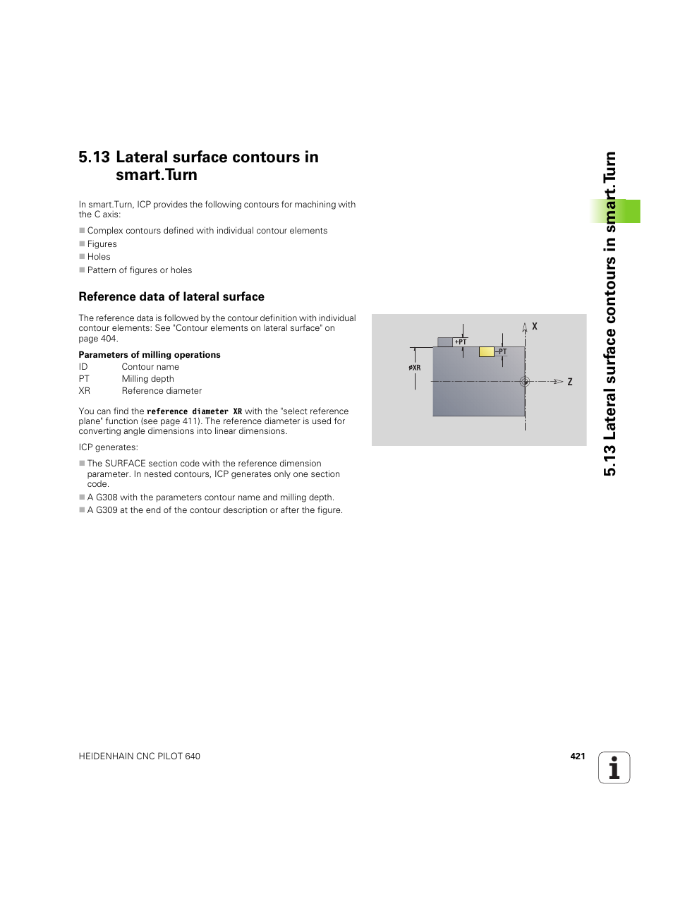 13 lateral surface contours in smart.turn, Reference data of lateral surface, See "lateral surface contours in | HEIDENHAIN SW 68894x-02 User Manual | Page 421 / 619