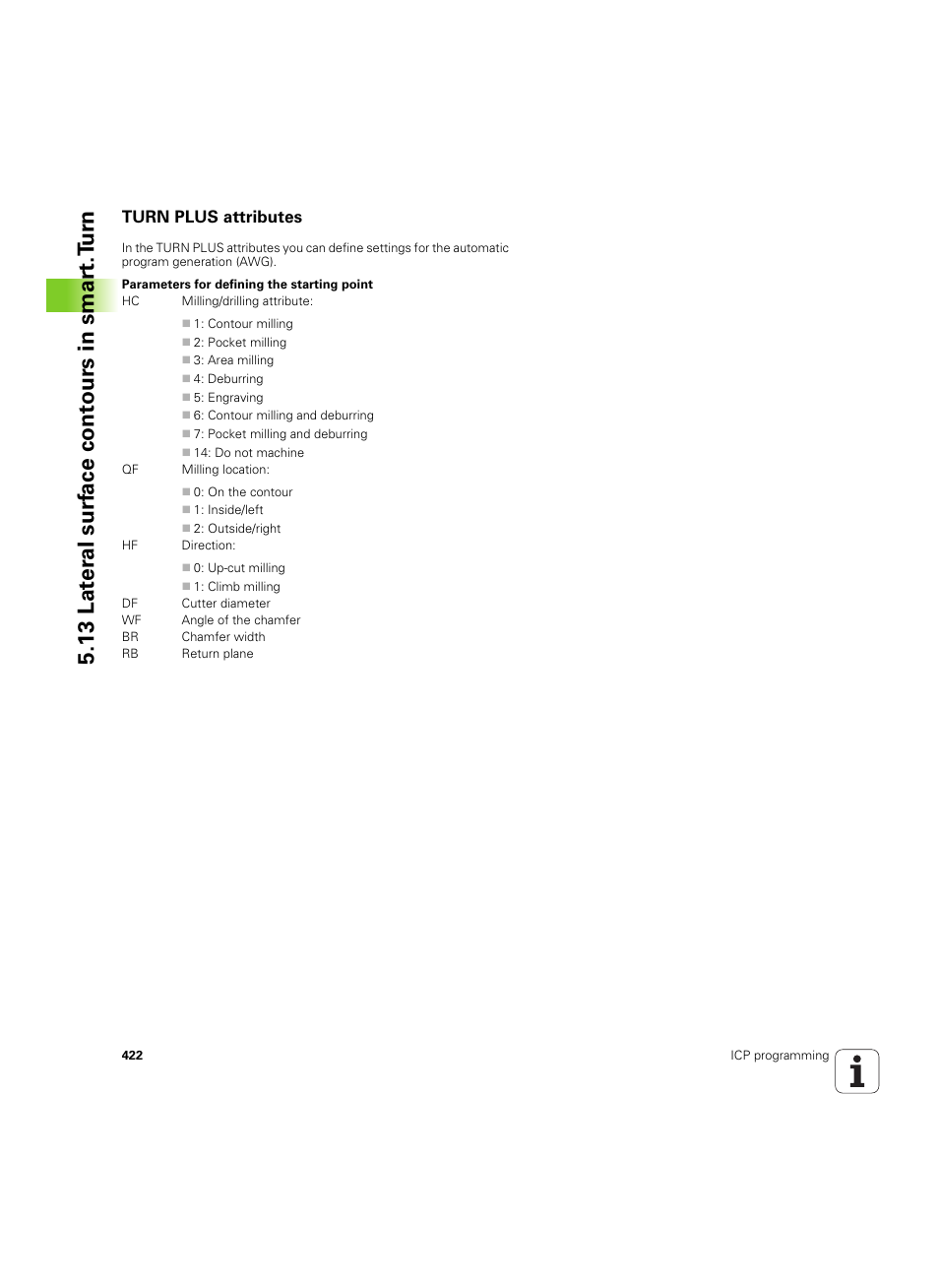 Turn plus attributes, 13 lat er al surf ace cont ours in smar t.t u rn | HEIDENHAIN SW 68894x-02 User Manual | Page 422 / 619