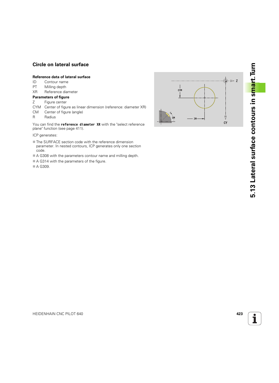 Circle on lateral surface, 13 lat er al surf ace cont ours in smar t.t u rn | HEIDENHAIN SW 68894x-02 User Manual | Page 423 / 619