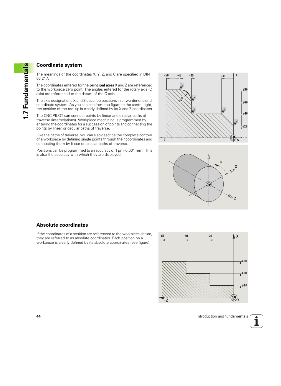 Coordinate system, Absolute coordinates, Coordinate system absolute coordinates | 7 fundamentals | HEIDENHAIN SW 68894x-02 User Manual | Page 44 / 619