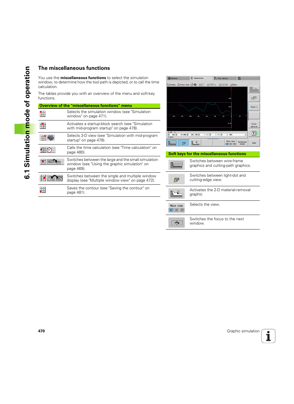 The miscellaneous functions, 1 simulation mode of oper ation | HEIDENHAIN SW 68894x-02 User Manual | Page 470 / 619