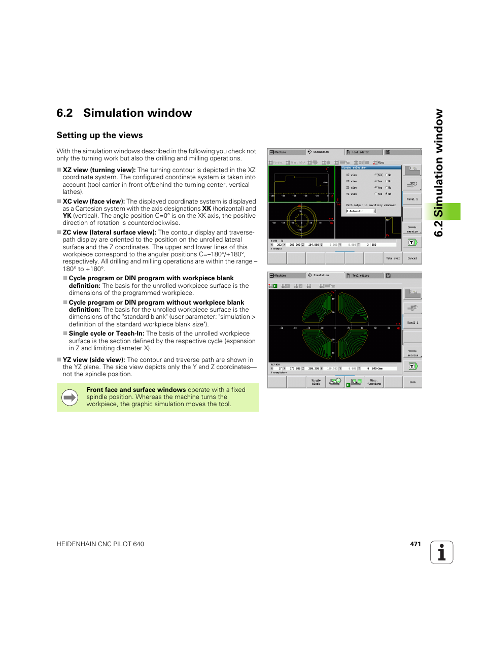 2 simulation window, Setting up the views, See "simulation | 2 simulation windo w 6.2 simulation window | HEIDENHAIN SW 68894x-02 User Manual | Page 471 / 619