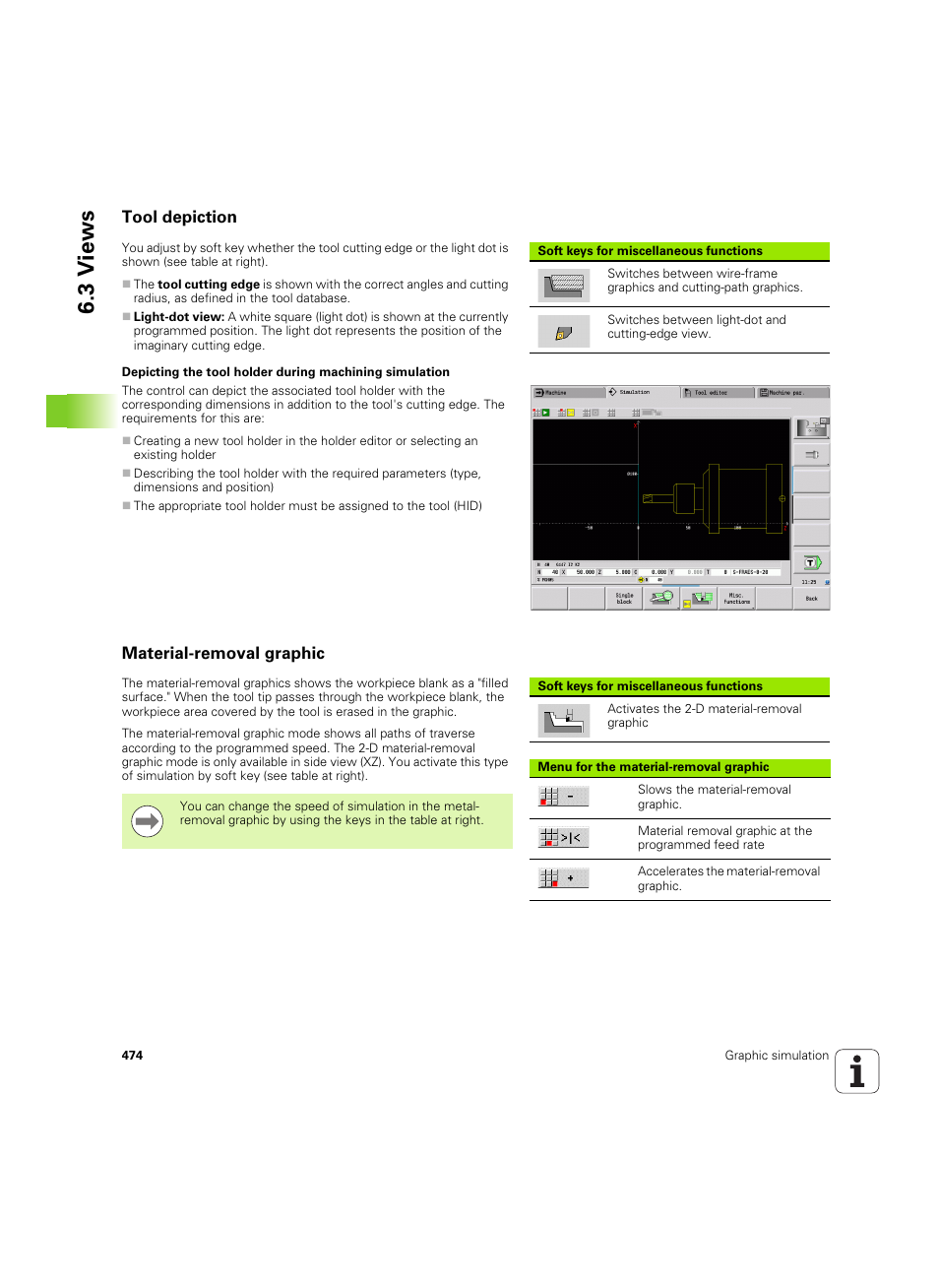 Tool depiction, Material-removal graphic, Tool depiction material-removal graphic | 3 v iews | HEIDENHAIN SW 68894x-02 User Manual | Page 474 / 619