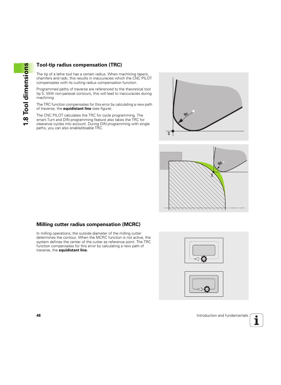 Tool-tip radius compensation (trc), Milling cutter radius compensation (mcrc), 8 tool dimensions | HEIDENHAIN SW 68894x-02 User Manual | Page 48 / 619