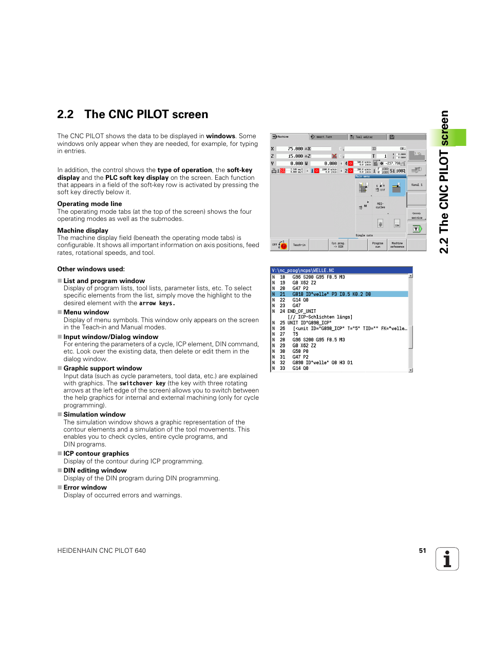 2 the cnc pilot screen, 2 the cnc pil o t scr een 2.2 the cnc pilot screen | HEIDENHAIN SW 68894x-02 User Manual | Page 51 / 619