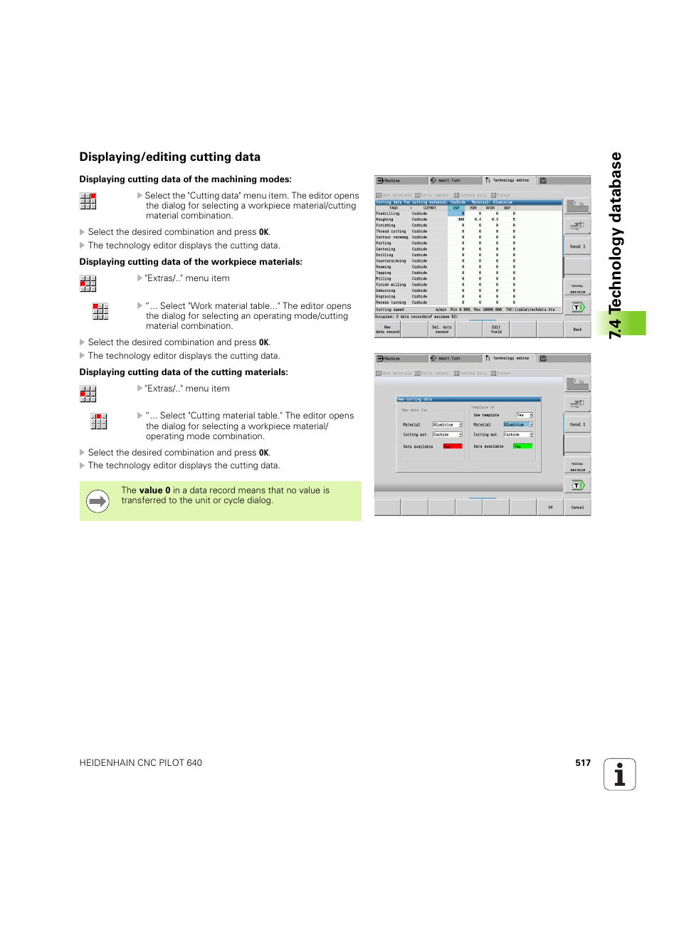 Displaying/editing cutting data, 4 te chnolog y database | HEIDENHAIN SW 68894x-02 User Manual | Page 517 / 619