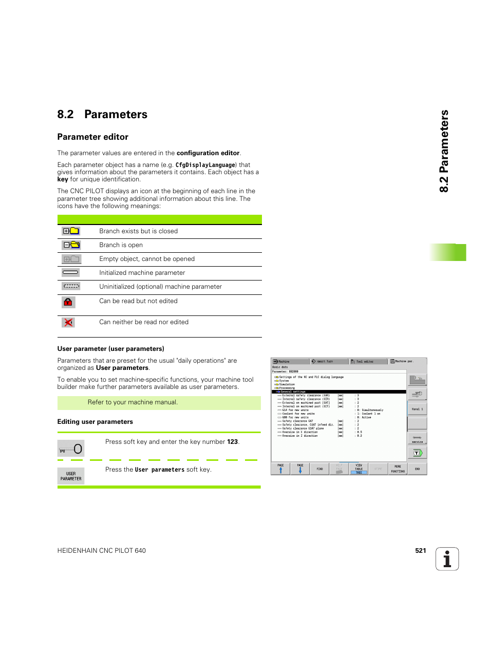 2 parameters, Parameter editor, 2 pa ra met ers 8.2 parameters | HEIDENHAIN SW 68894x-02 User Manual | Page 521 / 619