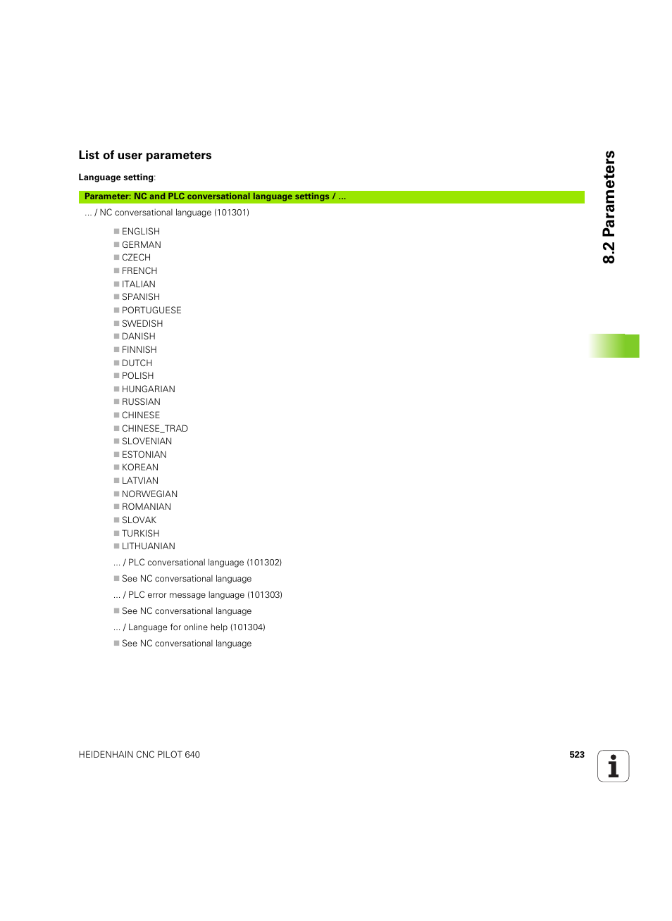 List of user parameters, 2 pa ra met ers | HEIDENHAIN SW 68894x-02 User Manual | Page 523 / 619