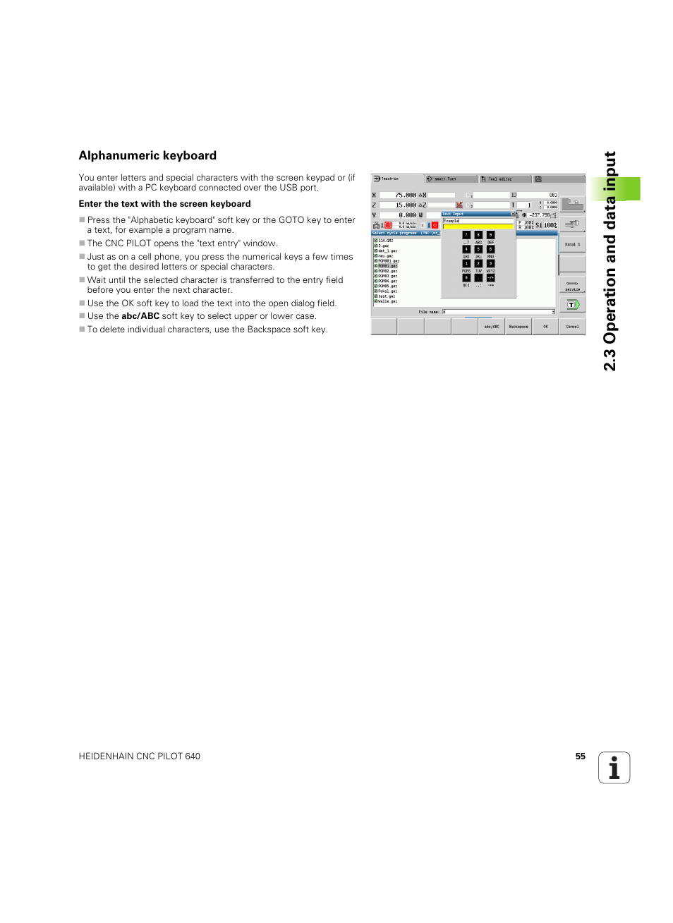 Alphanumeric keyboard, 3 oper ation and data input | HEIDENHAIN SW 68894x-02 User Manual | Page 55 / 619