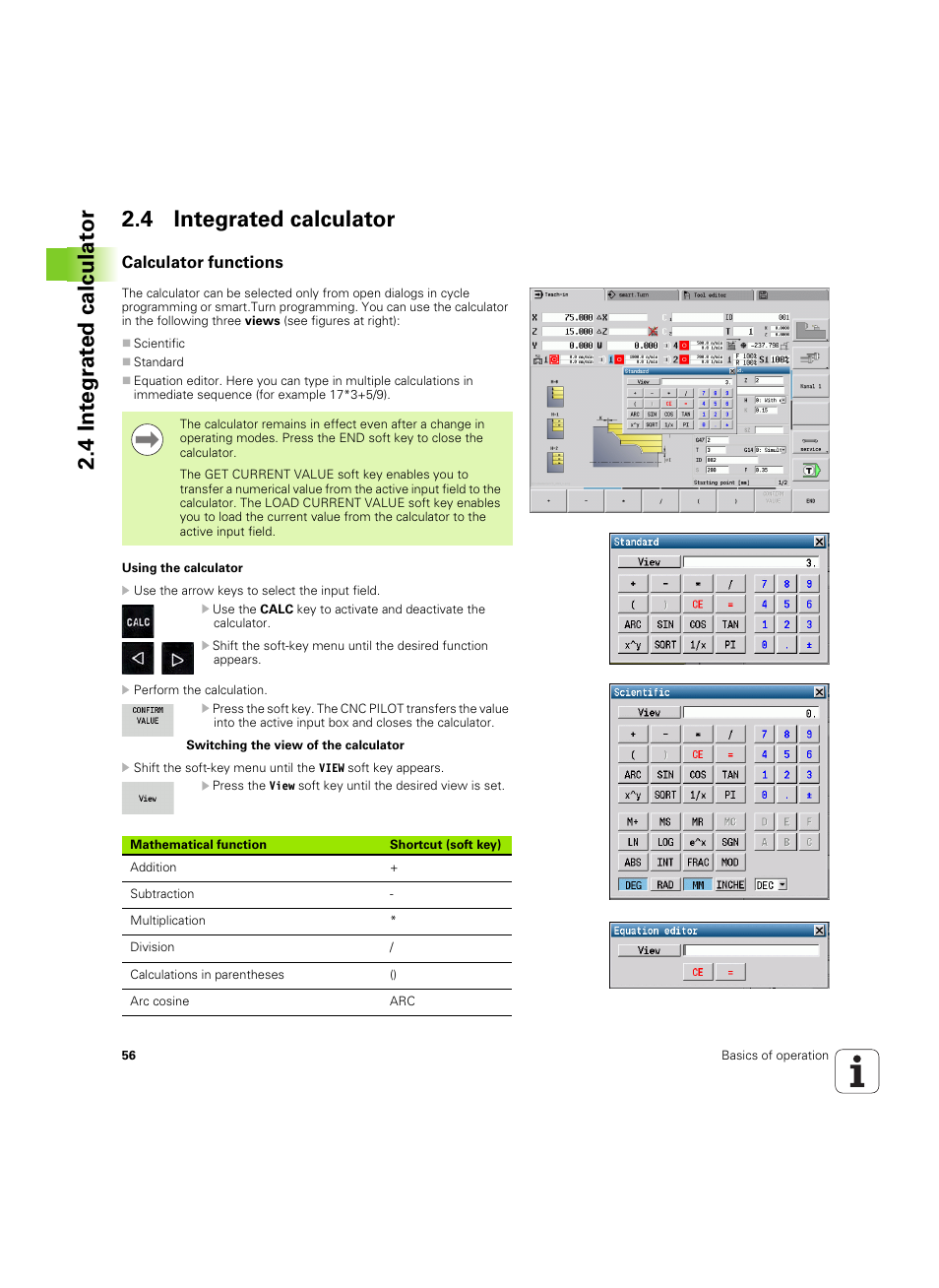 4 integrated calculator, Calculator functions | HEIDENHAIN SW 68894x-02 User Manual | Page 56 / 619