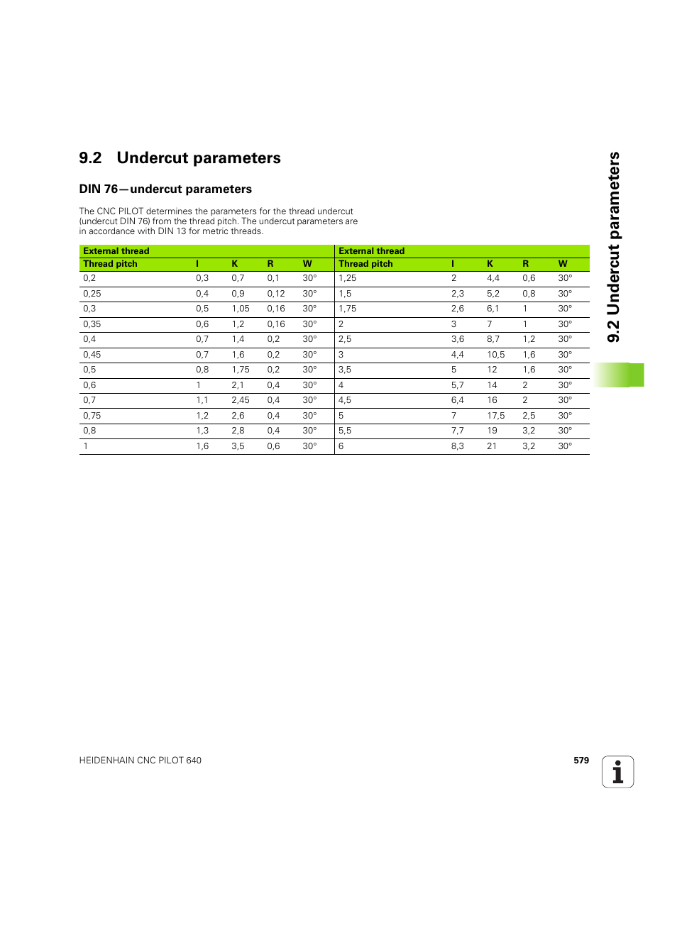 2 undercut parameters, Din 76—undercut parameters, 2 under cut par amet ers 9.2 undercut parameters | HEIDENHAIN SW 68894x-02 User Manual | Page 579 / 619