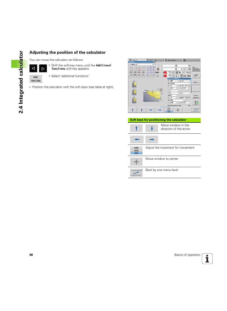 Adjusting the position of the calculator, 4 int egr at ed calculat or | HEIDENHAIN SW 68894x-02 User Manual | Page 58 / 619