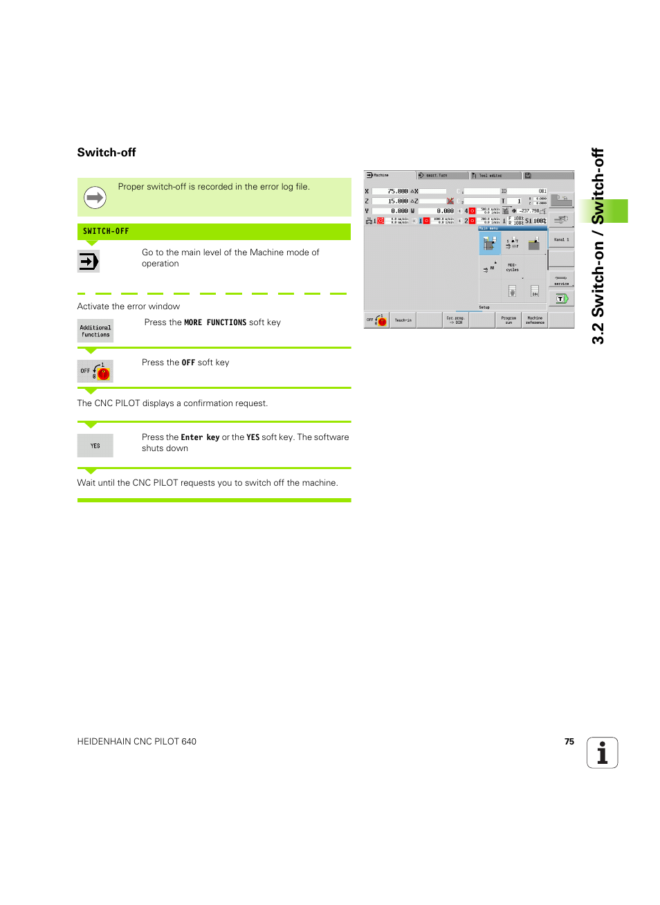 Switch-off, 2 s w itc h -on / s w itc h -of f | HEIDENHAIN SW 68894x-02 User Manual | Page 75 / 619