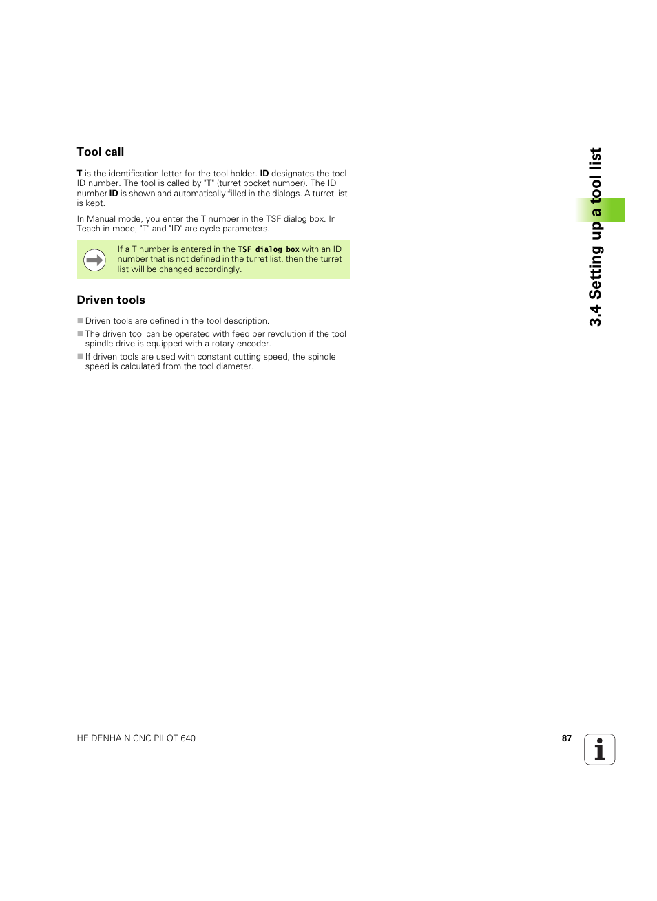 Tool call, Driven tools, Tool call driven tools | 4 set ting up a t ool list | HEIDENHAIN SW 68894x-02 User Manual | Page 87 / 619