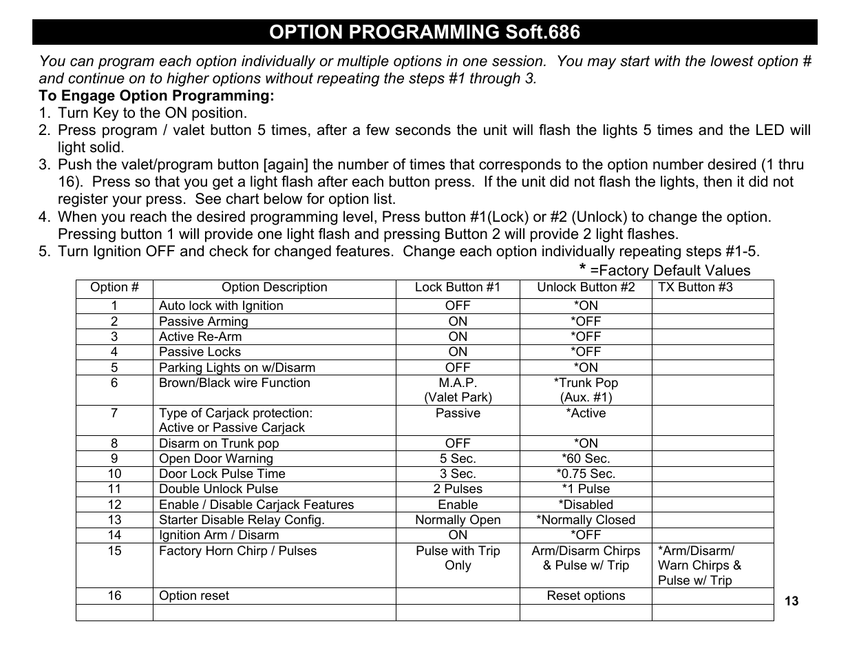 Passive arming, Passive locks, Option programming soft.686 | Crimestopper Security Products CS-2004DC User Manual | Page 13 / 24