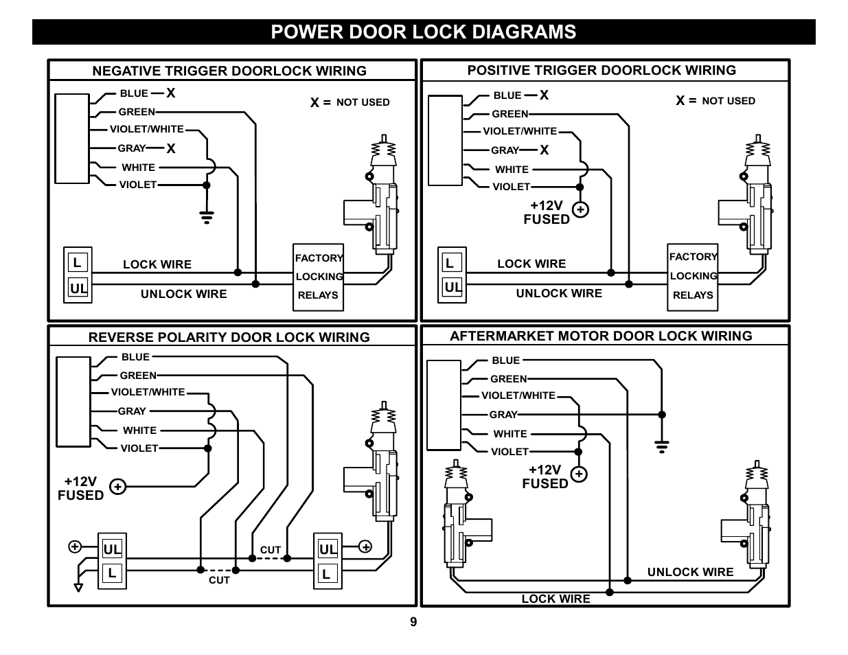 Power door lock diagrams | Crimestopper Security Products CS-2004DC User Manual | Page 9 / 24