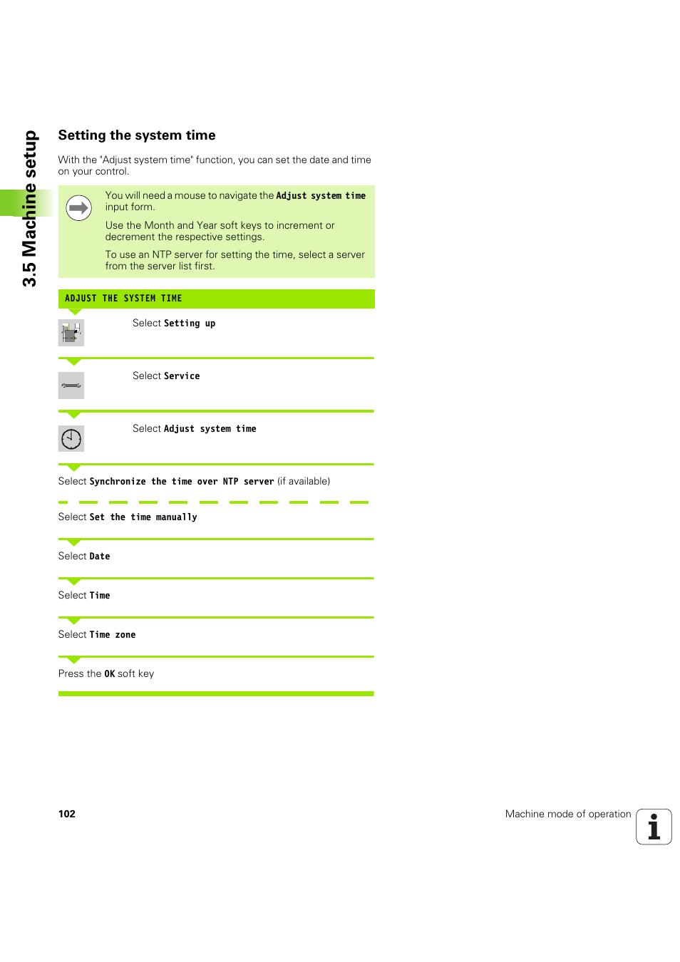 Setting the system time, 5 mac h ine set u p | HEIDENHAIN SW 68894x-03 User Manual | Page 102 / 654