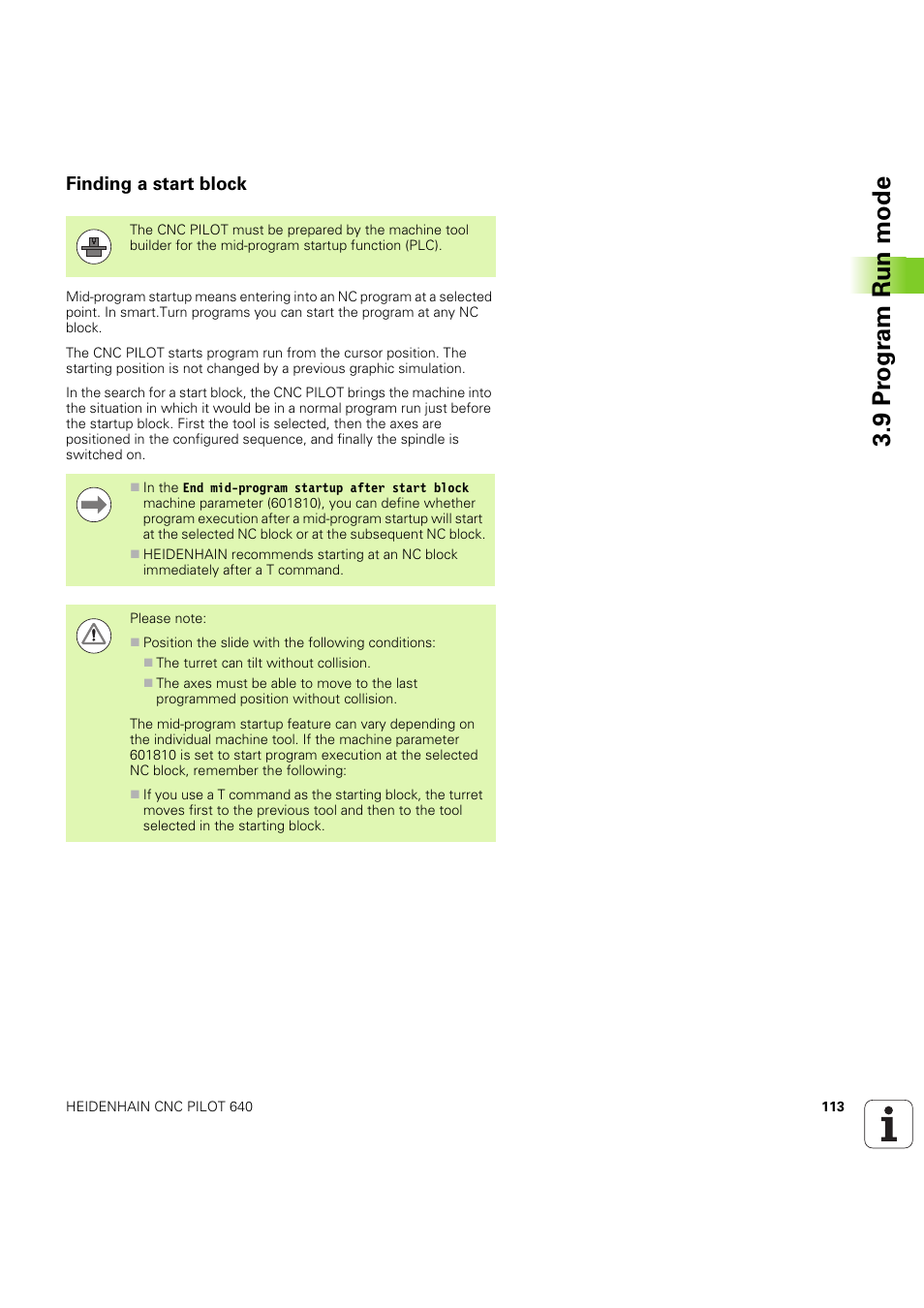 Finding a start block, 9 pr ogr am run mode | HEIDENHAIN SW 68894x-03 User Manual | Page 113 / 654