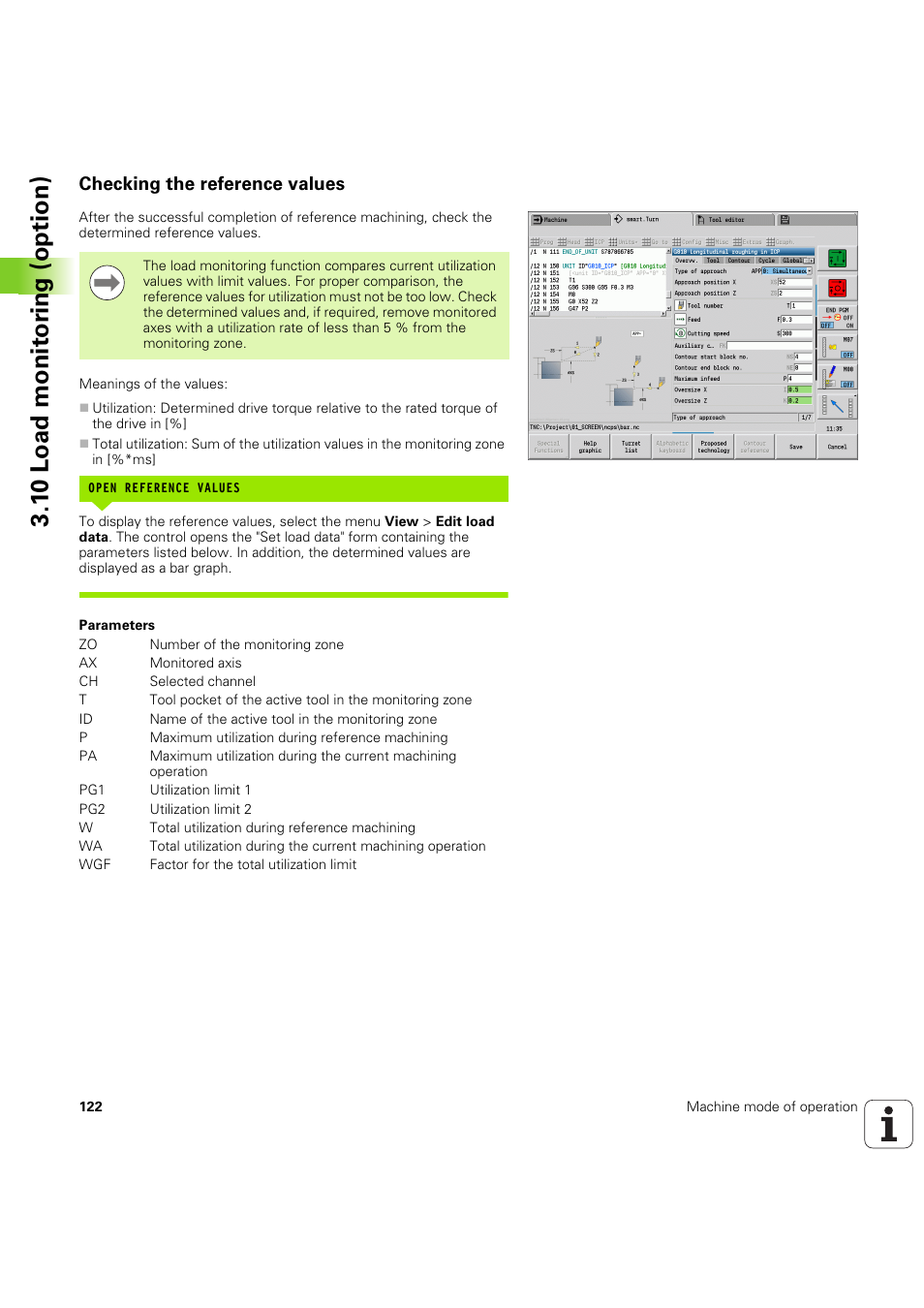 Checking the reference values, 1 0 load monit o ri ng (option) | HEIDENHAIN SW 68894x-03 User Manual | Page 122 / 654