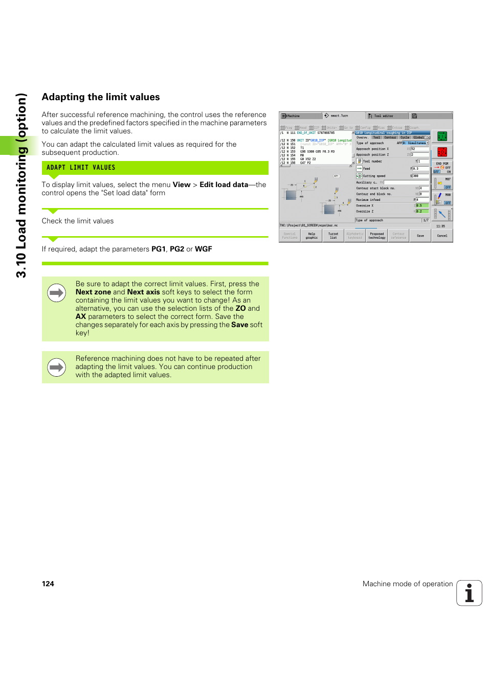Adapting the limit values, 1 0 load monit o ri ng (option) | HEIDENHAIN SW 68894x-03 User Manual | Page 124 / 654