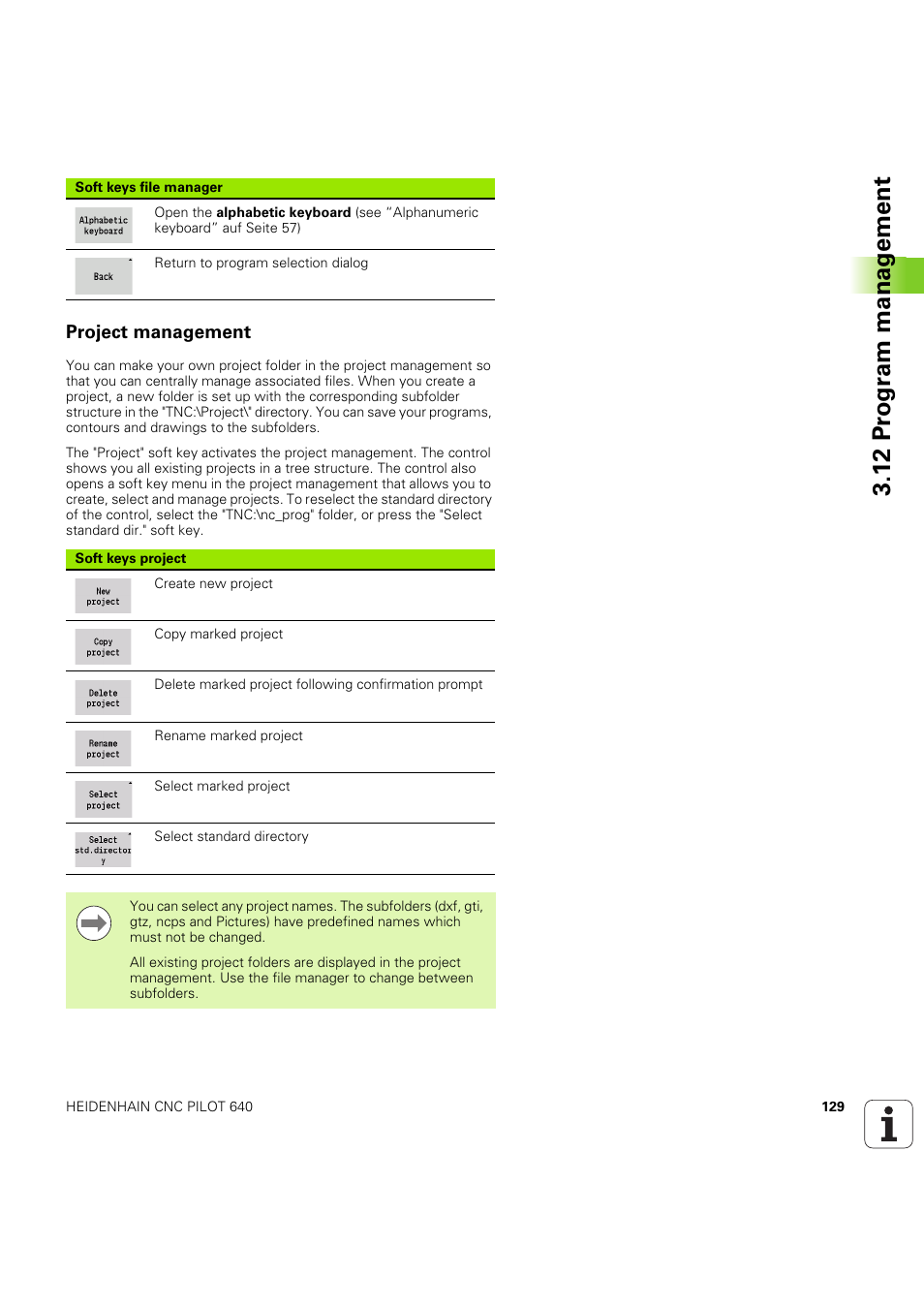 Project management, See seite 129), 12 pr ogr am manag e ment | HEIDENHAIN SW 68894x-03 User Manual | Page 129 / 654