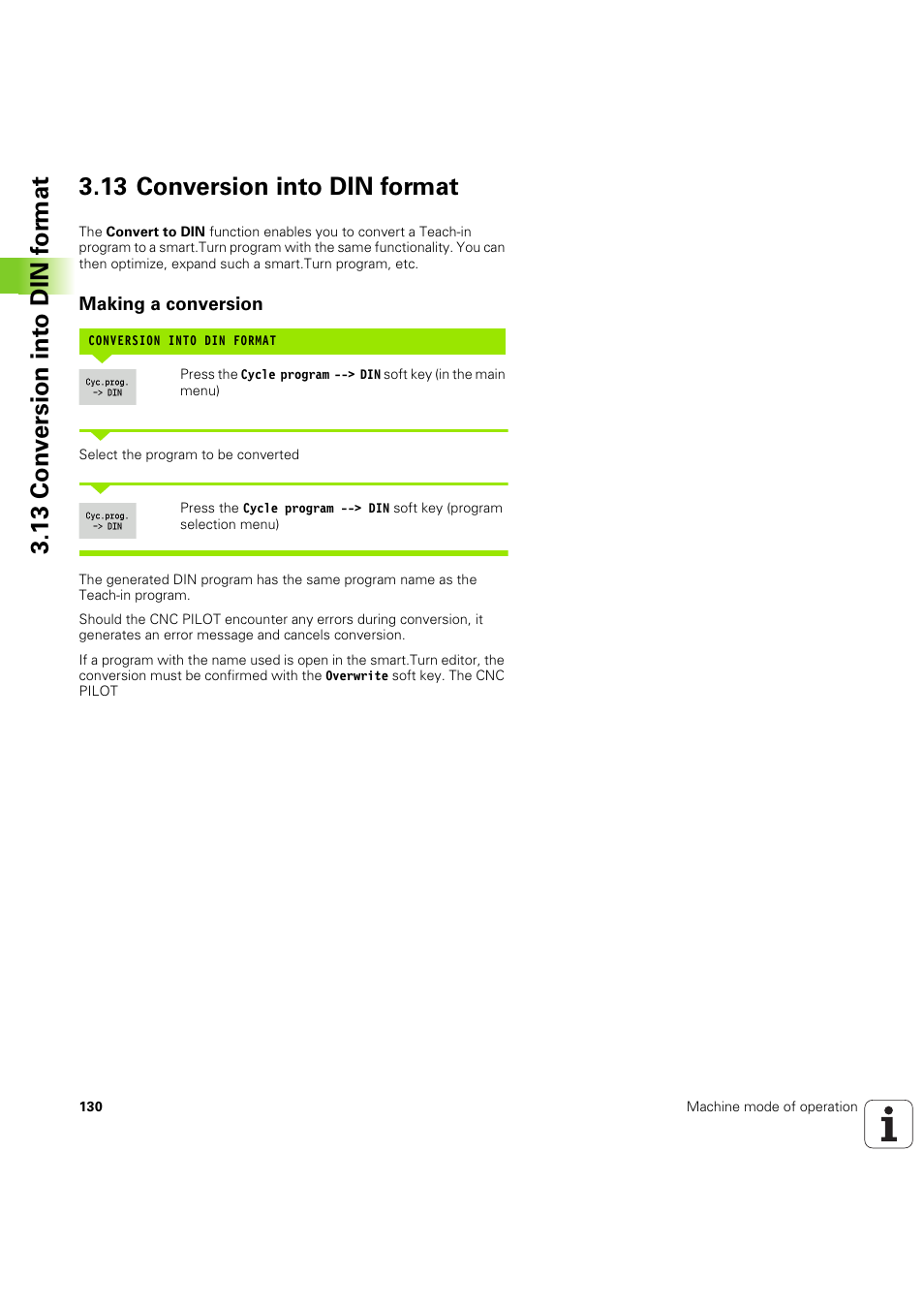 13 conversion into din format, Making a conversion | HEIDENHAIN SW 68894x-03 User Manual | Page 130 / 654